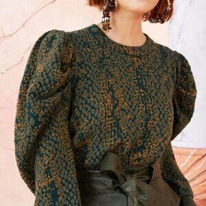 NWOT ULLA JOHNSON Gemma Jacquard Pullover in Pine Python L $495